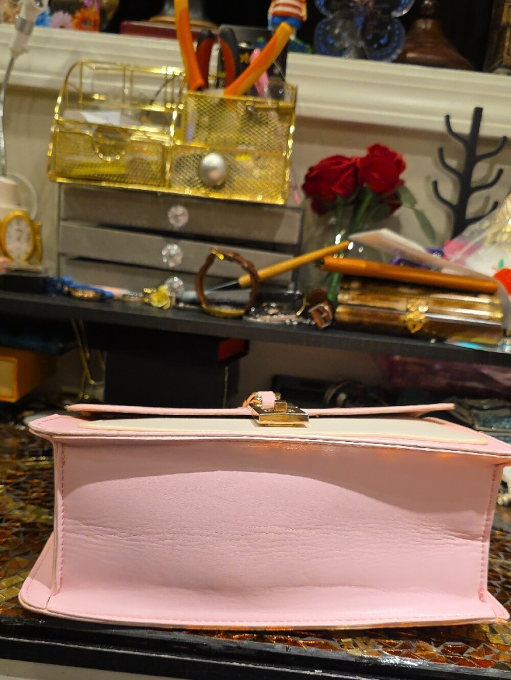 ALDO Pink and Cream Top-Handle Satchel with Gold Chain - Picture 7 of 11